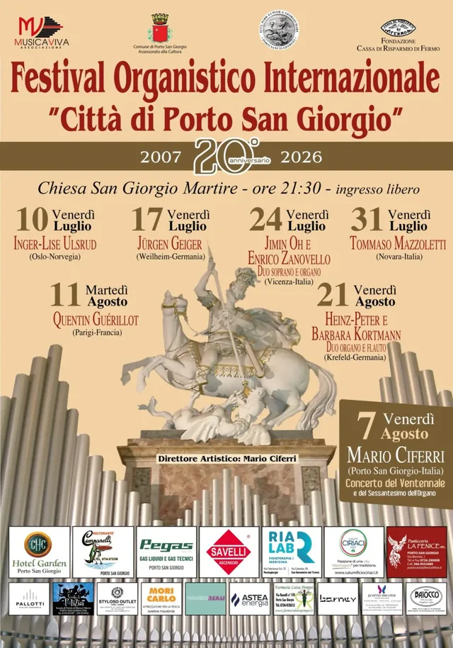 Официальная афиша Международного органного фестиваля «Città di Porto San Giorgio», двадцатый выпуск — 2026